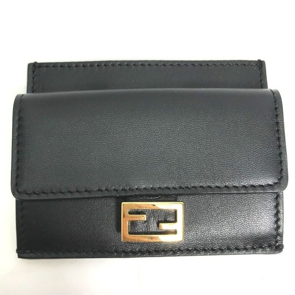 FENDI baguette card holder Coin Compartment Wallet coin purse Black/Gold